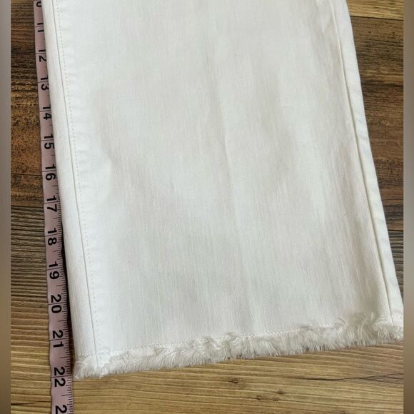 Susan Graver white denim wide leg ankle cropped frayed hem jeans size 2 travel - Picture 7 of 10